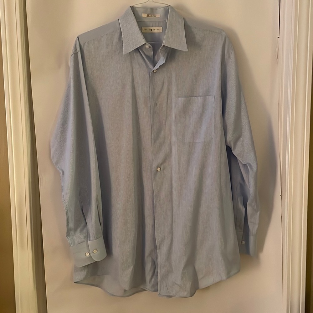 Mens Blue Pinstripe Button Down Dress Shirt